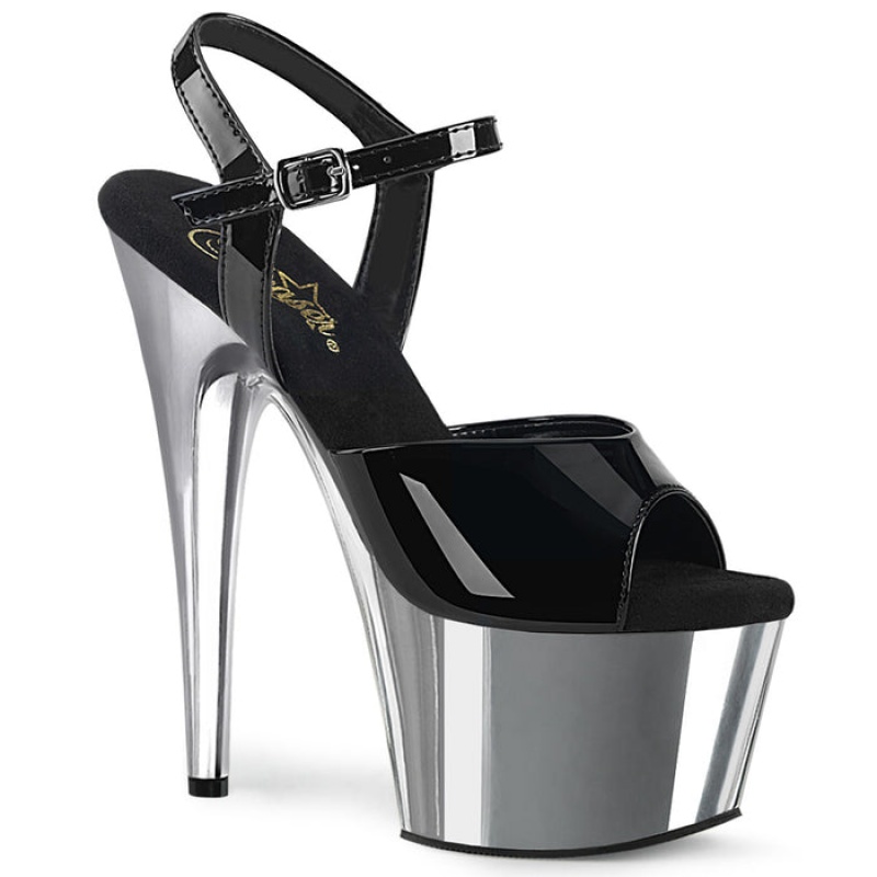 Pleaser Adore-709 Sandaler Dame Svarte Sølv | 704-IKHQDY