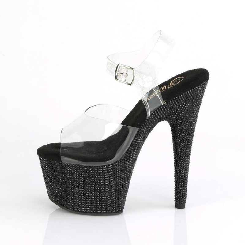 Pleaser Bejeweled-708DM Sandaler Dame Svarte | 637-PBJCHY