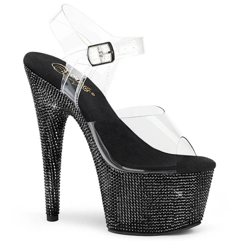 Pleaser Bejeweled-708DM Sandaler Dame Svarte | 637-PBJCHY