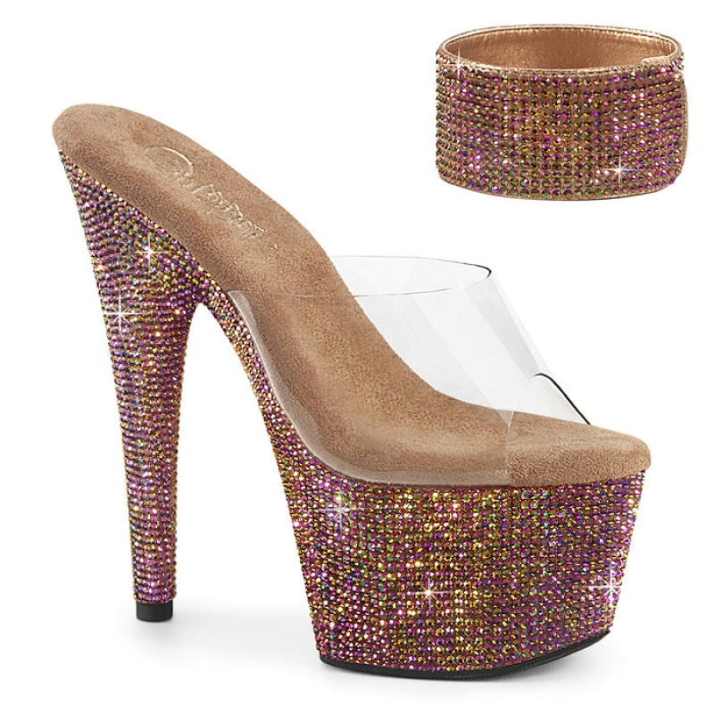 Pleaser Bejeweled-712RS Badesandaler Dame Brune | 912-TRMLXV