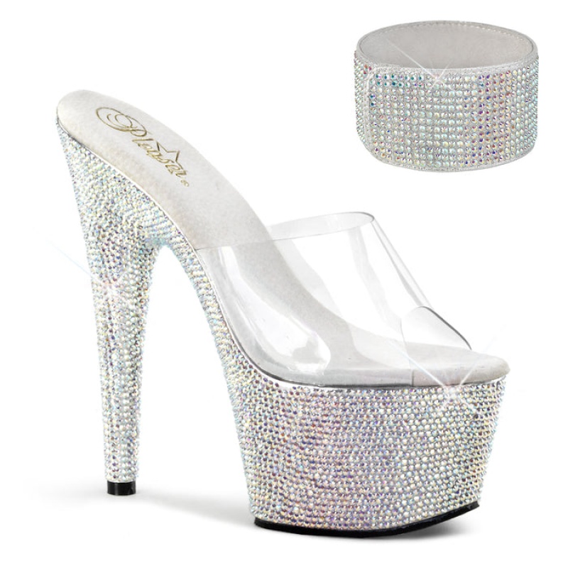 Pleaser Bejeweled-712RS Badesandaler Dame Sølv | 192-NTELKQ