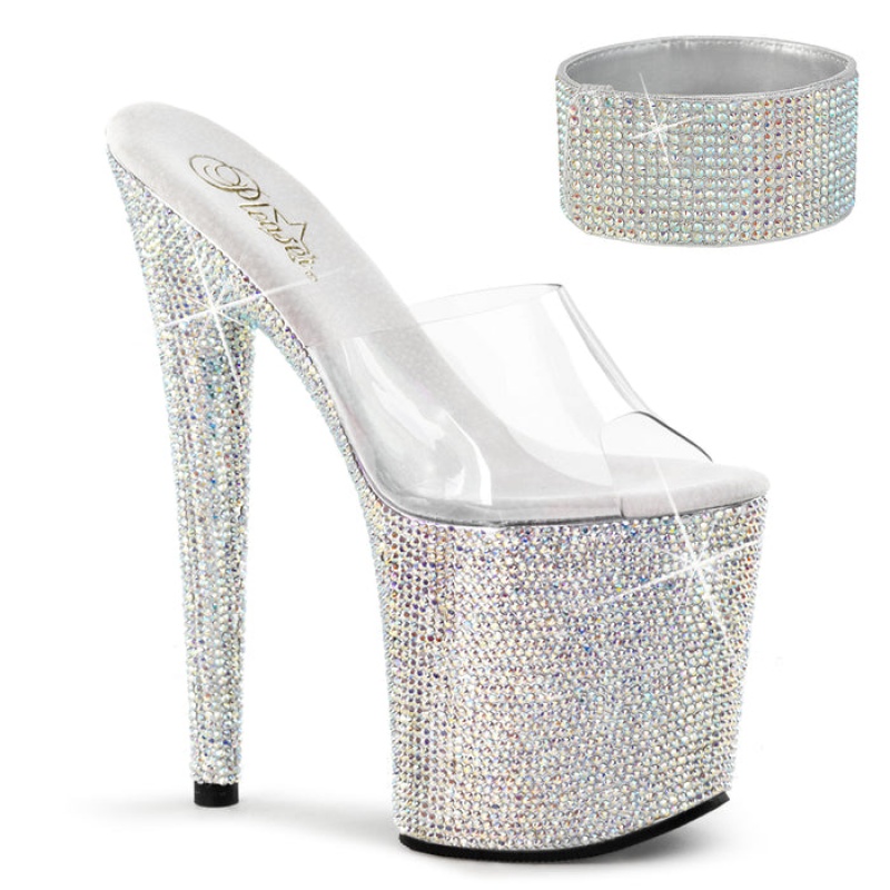 Pleaser Bejeweled-812RS Badesandaler Dame Sølv | 193-VMUIPY