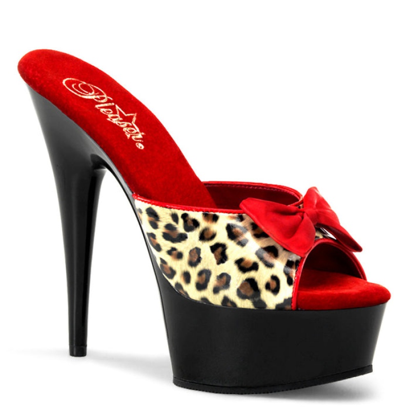 Pleaser Delight-601-6 Badesandaler Dame Leopard Svarte | 329-FJICMY