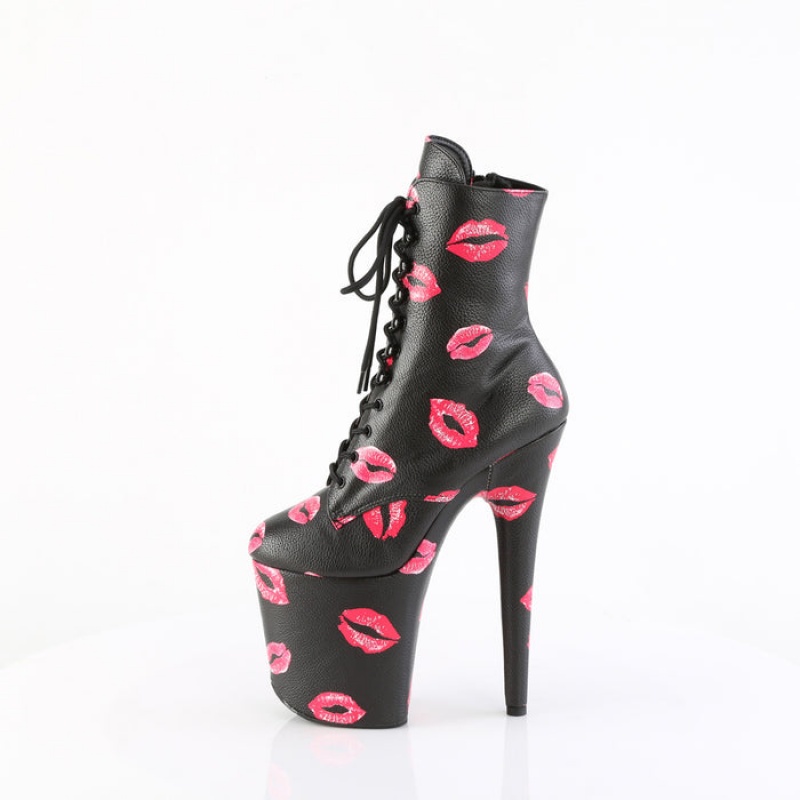 Pleaser Flamingo-1020KISSES Støvler Dame Svarte | 065-OAKGZQ