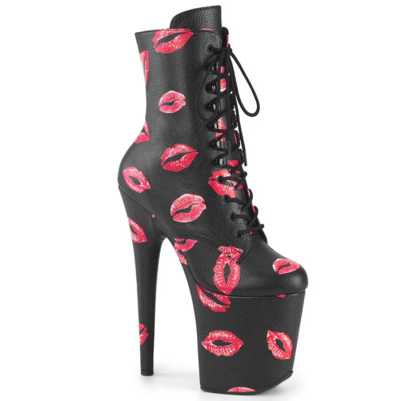 Pleaser Flamingo-1020KISSES Støvler Dame Svarte | 065-OAKGZQ