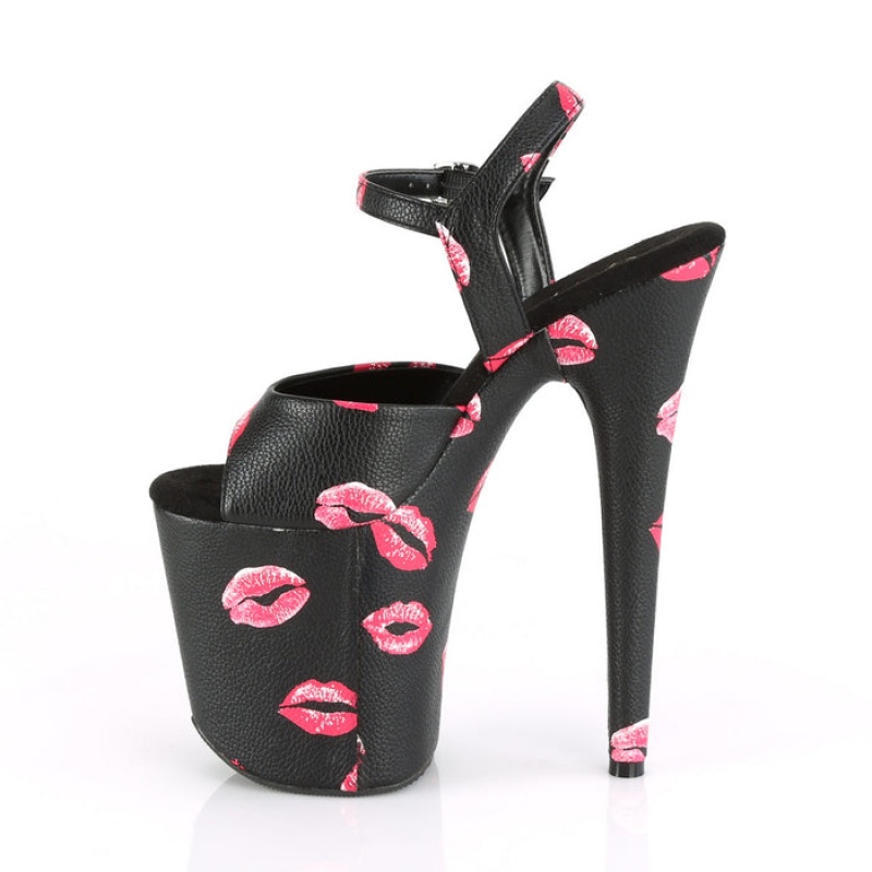 Pleaser Flamingo-809KISSES Sandaler Dame Svarte | 802-YXVEQN