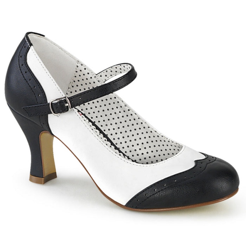 Pleaser Flapper-25 Pumps Dame Svarte Hvite | 831-DCAULS