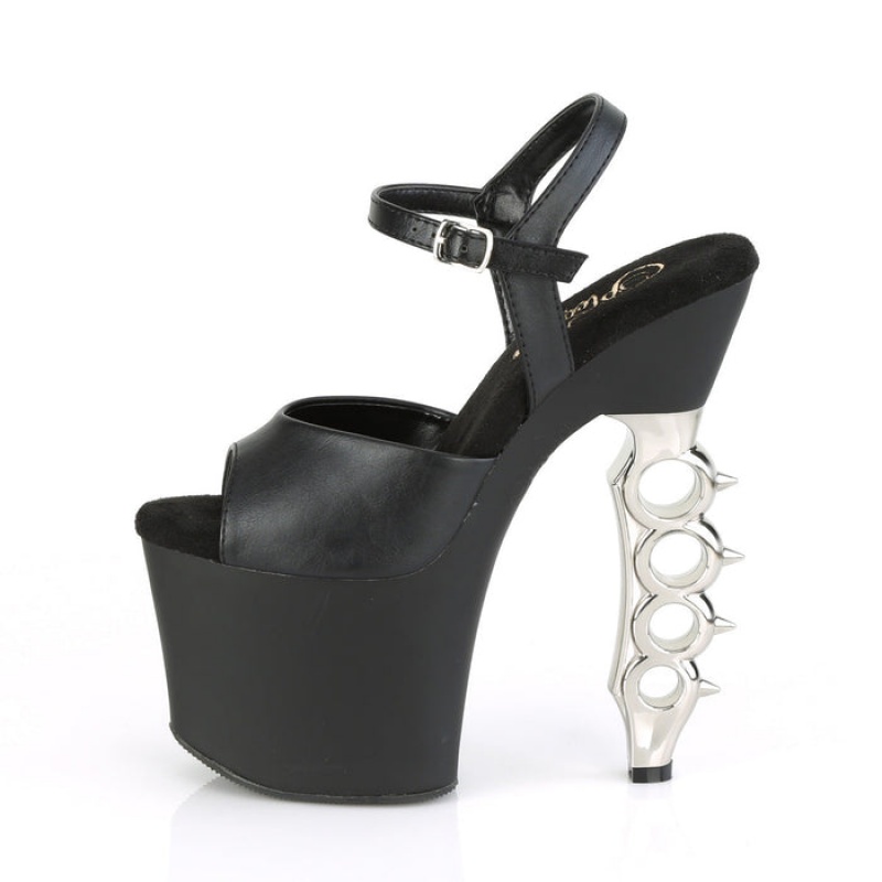 Pleaser Irongrip-709 Sandaler Dame Svarte Sølv | 812-UEPDOW