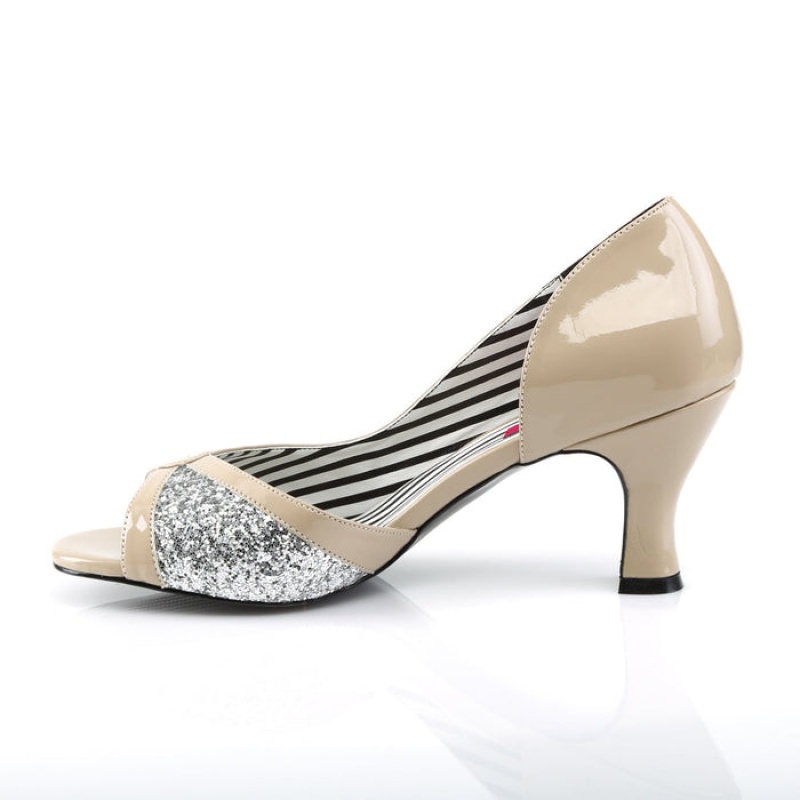 Pleaser Jenna-03 Pumps Dame Beige Sølv | 120-UNHFIA