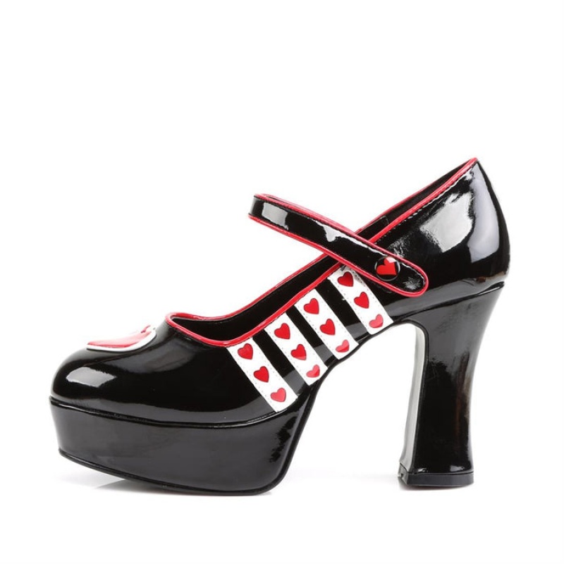 Pleaser Queen-55 Pumps Dame Svarte Hvite | 046-FUHAKR