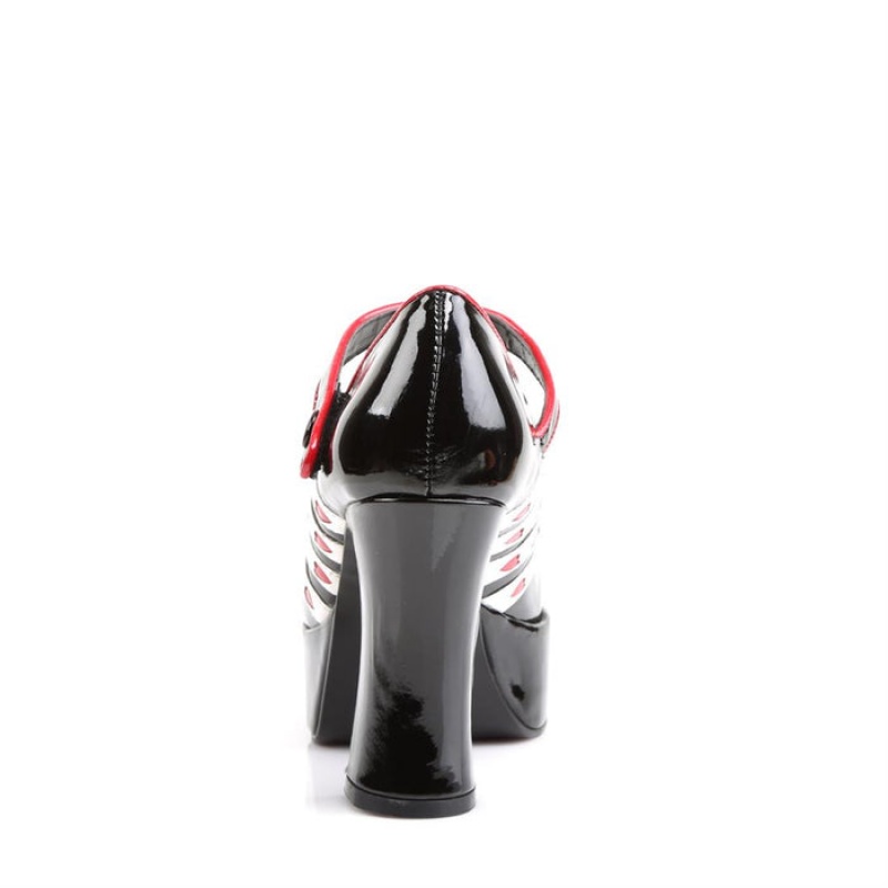 Pleaser Queen-55 Pumps Dame Svarte Hvite | 046-FUHAKR