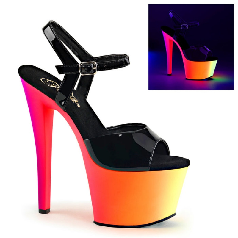 Pleaser Rainbow-309UV Sandaler Dame Svarte Multicolor | 826-YBGCJT