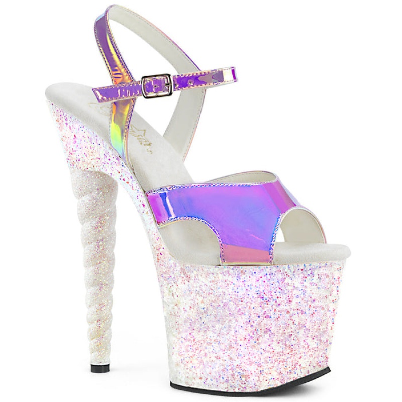 Pleaser Unicorn-711LG Sandaler Dame Lilla Hvite | 935-HWJCGR