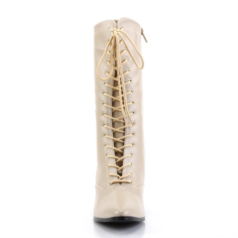 Pleaser Victorian-120 Støvler Dame Beige | 015-BCUTWR